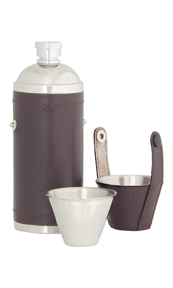 8oz Burgundy Leather Sportsman Flask With Cups