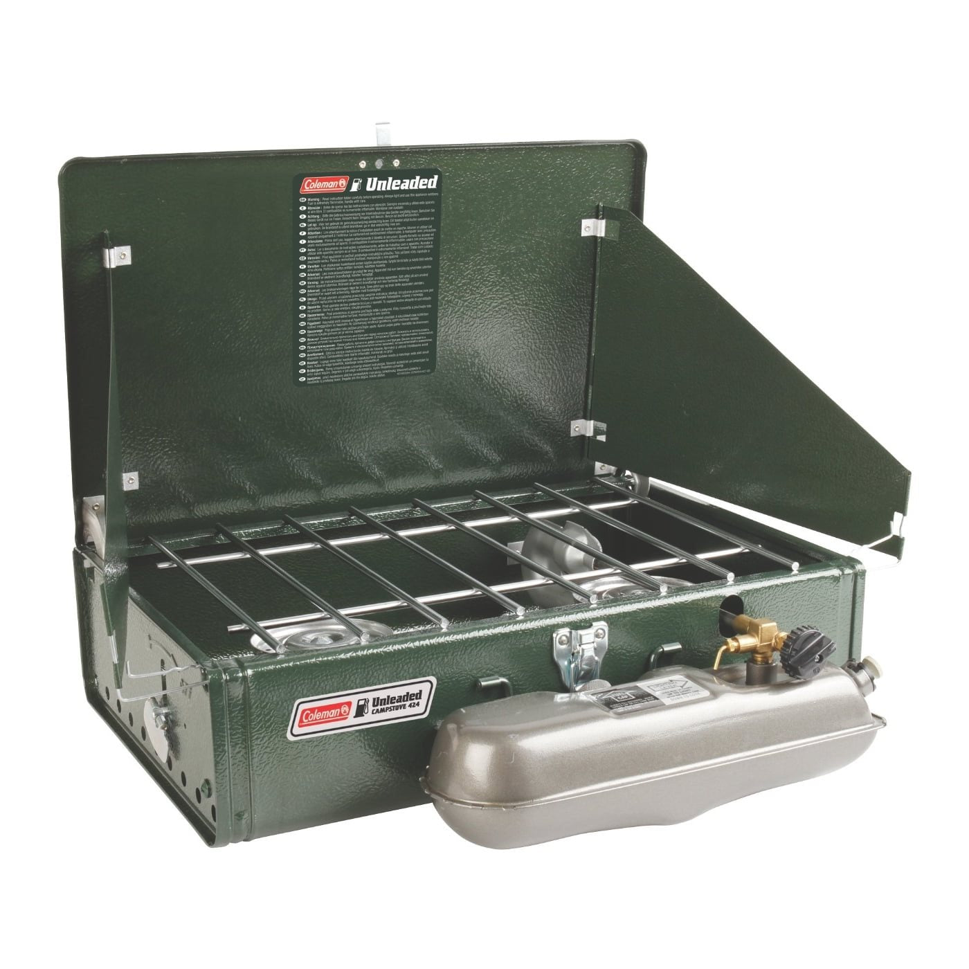 Coleman two-burner gasoline stove type 424 in a case
