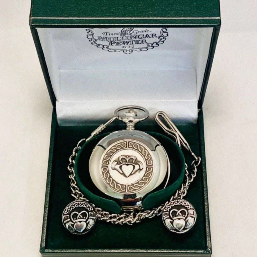 Claddagh Gents Quartz Pewter Pocket watch & Cufflinks set