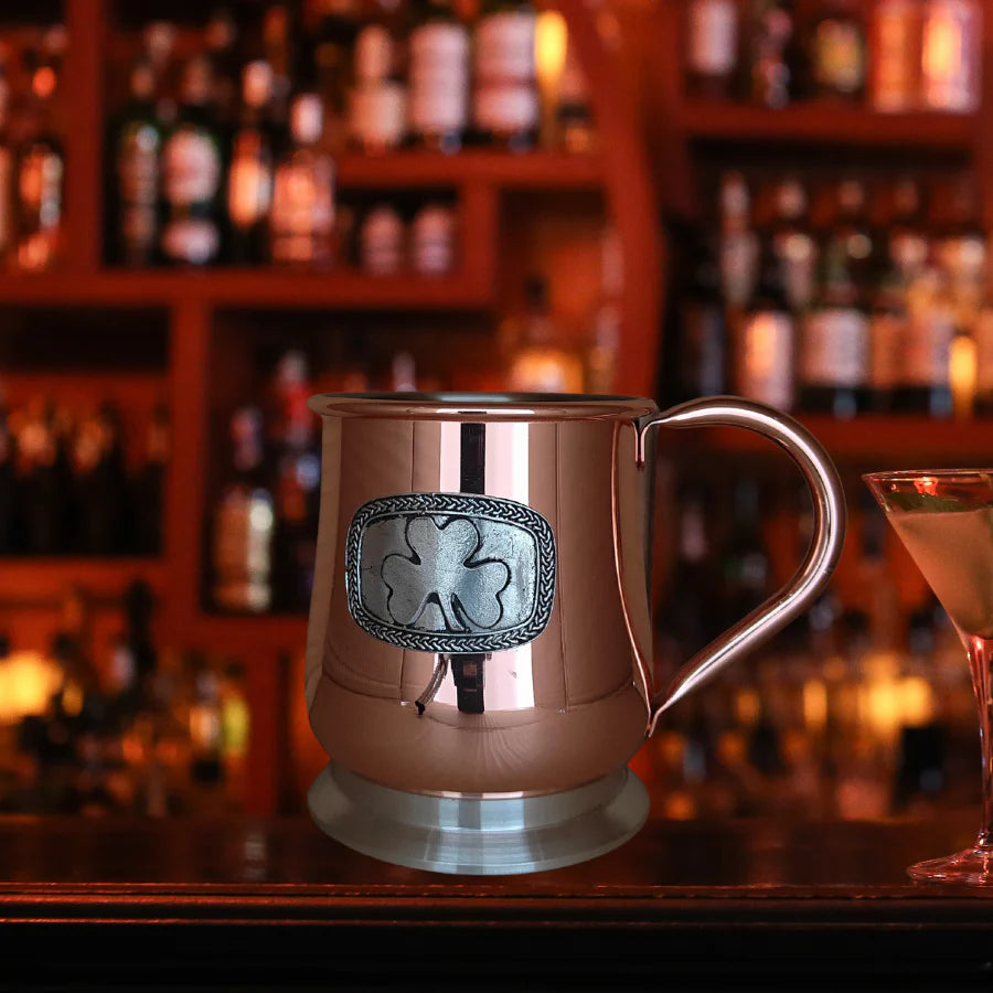 Copper Coloured Tankard with Pewter Base and Irish Design