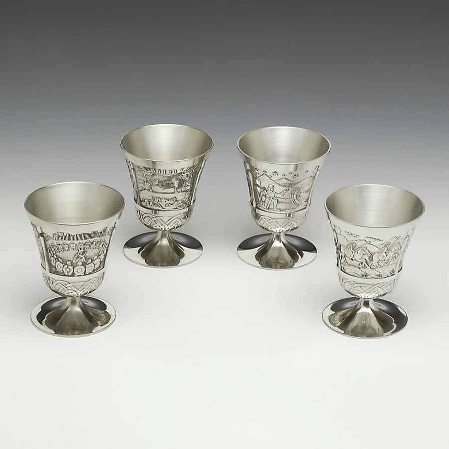 Mullingar Pewter Set of 4 Mythical Ireland Celtic Wine Beakers.