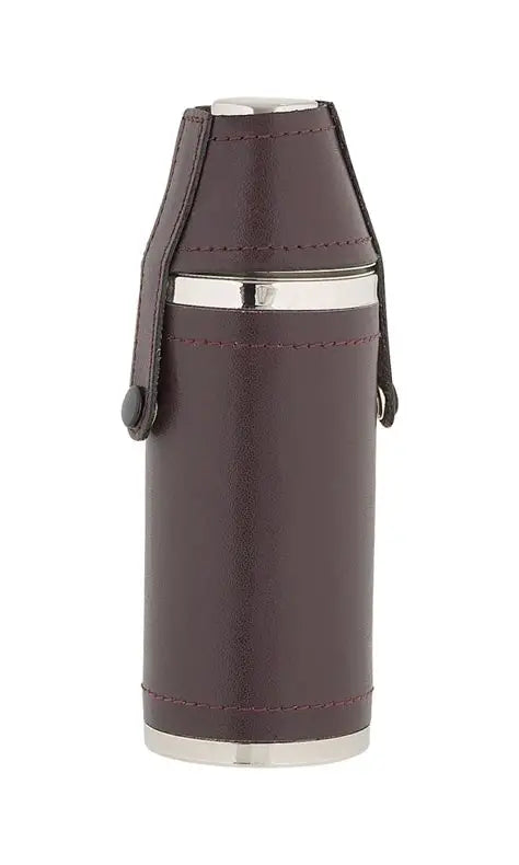 8oz Burgundy Leather Sportsman Flask With Cups