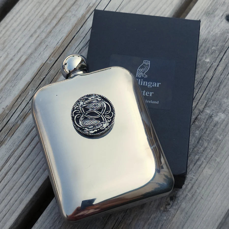 Mullingar Pewter Drinks Flask with Irish Embellishment