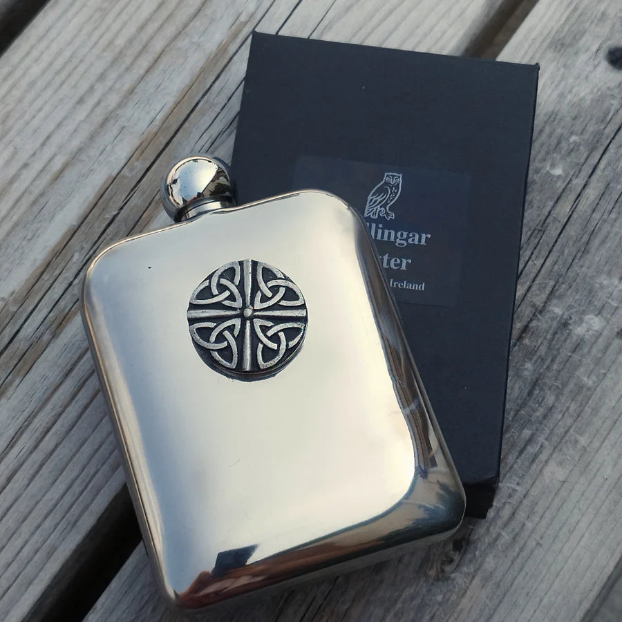 Mullingar Pewter Drinks Flask with Irish Embellishment