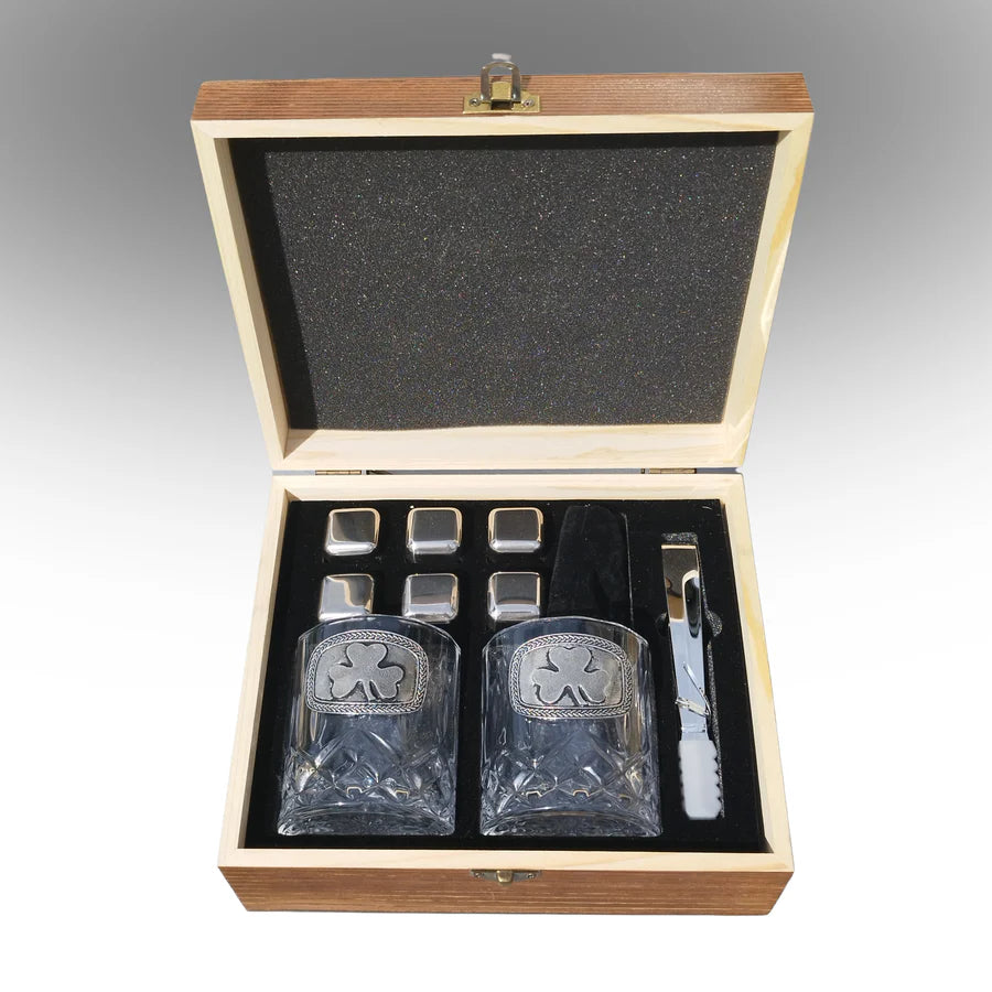 Mullingar Pewter Cut Whiskey Crystal Glass Gift Presentation set.