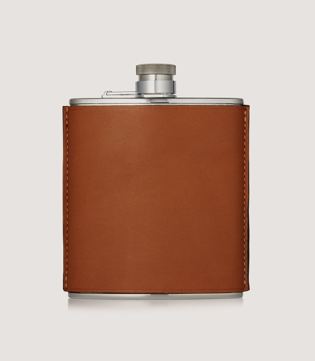 6oz Tan Leather Stainless Steel Flask with Funnel