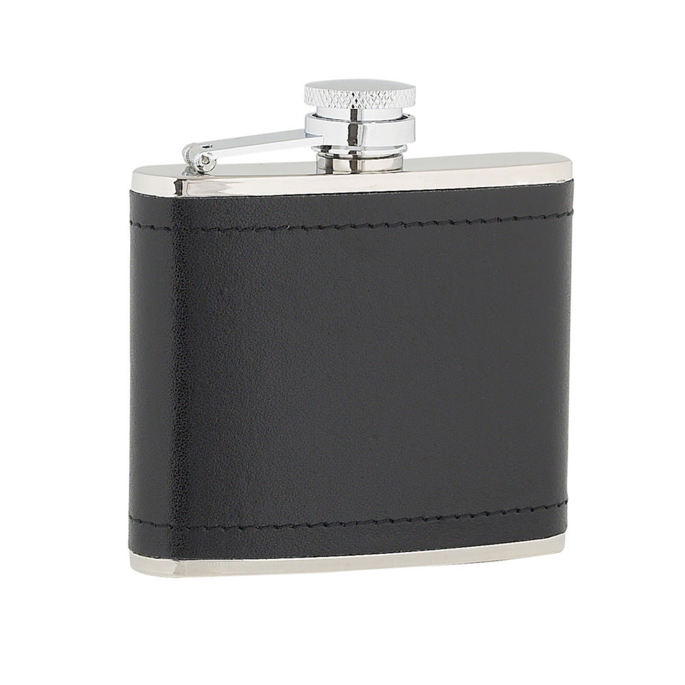 4oz Black Leather And Stainless Steel Flask