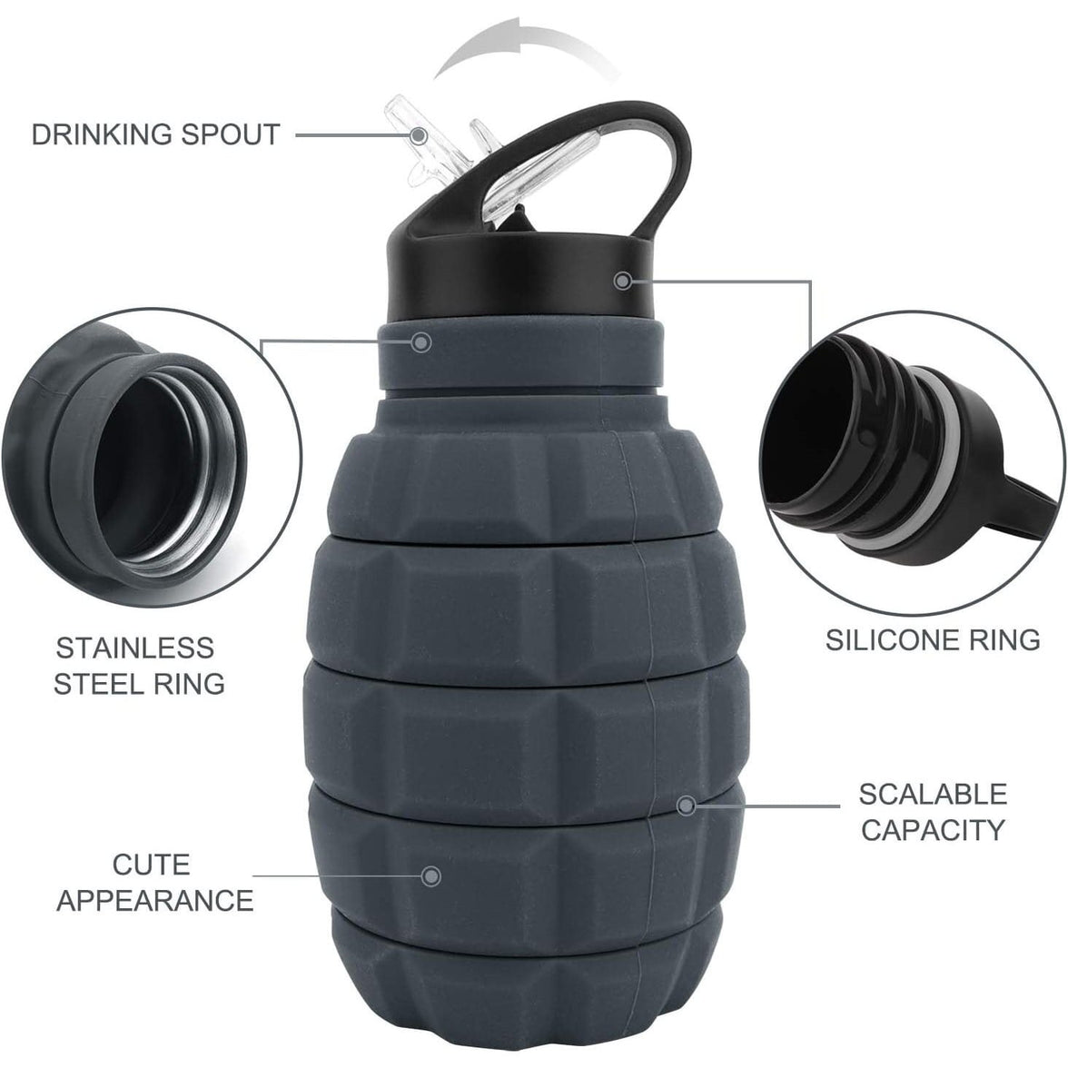 CALIBER GOURMET bottle GRENADE Colapsible 580 ml GREY