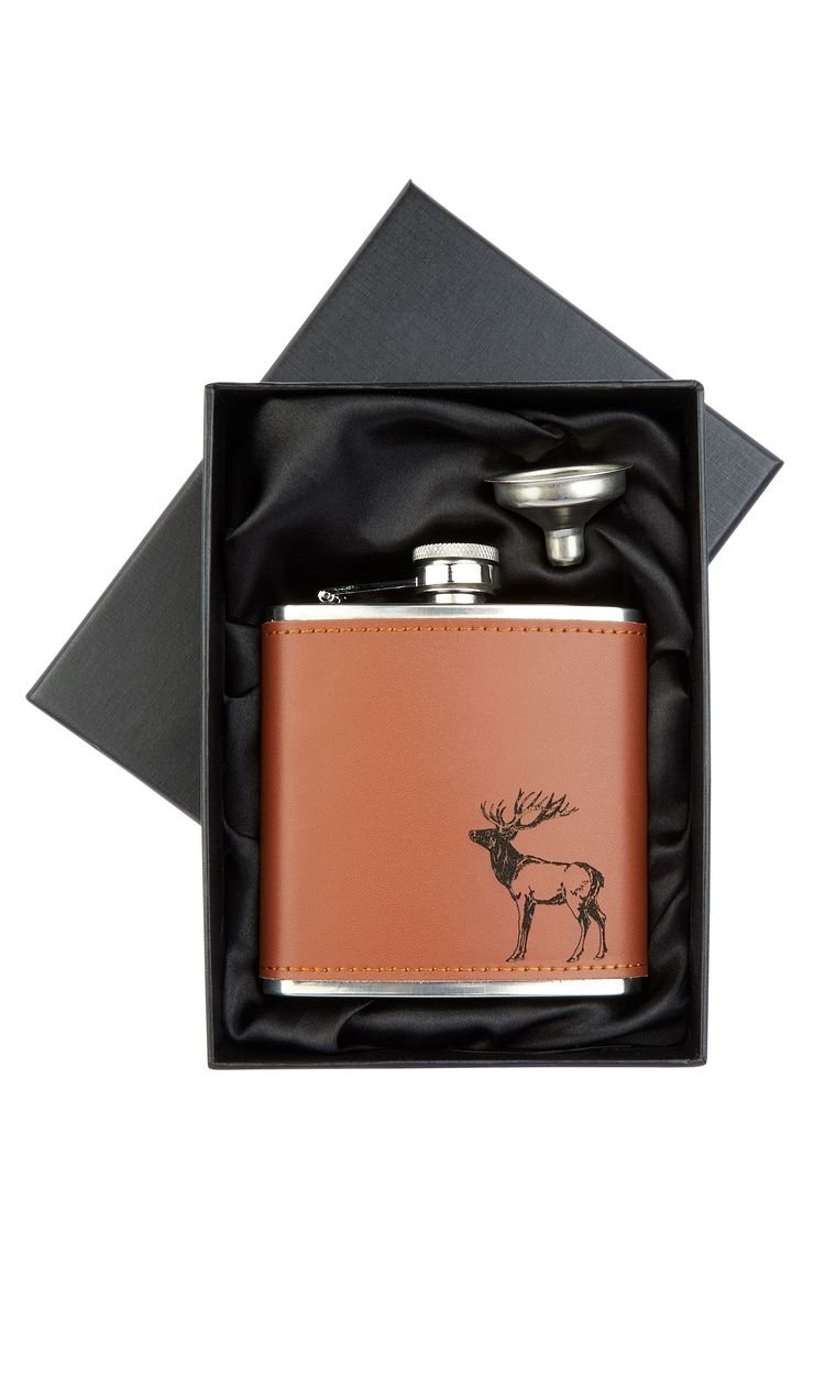 6oz Stag Tan Leather Stainless Steel Flask
